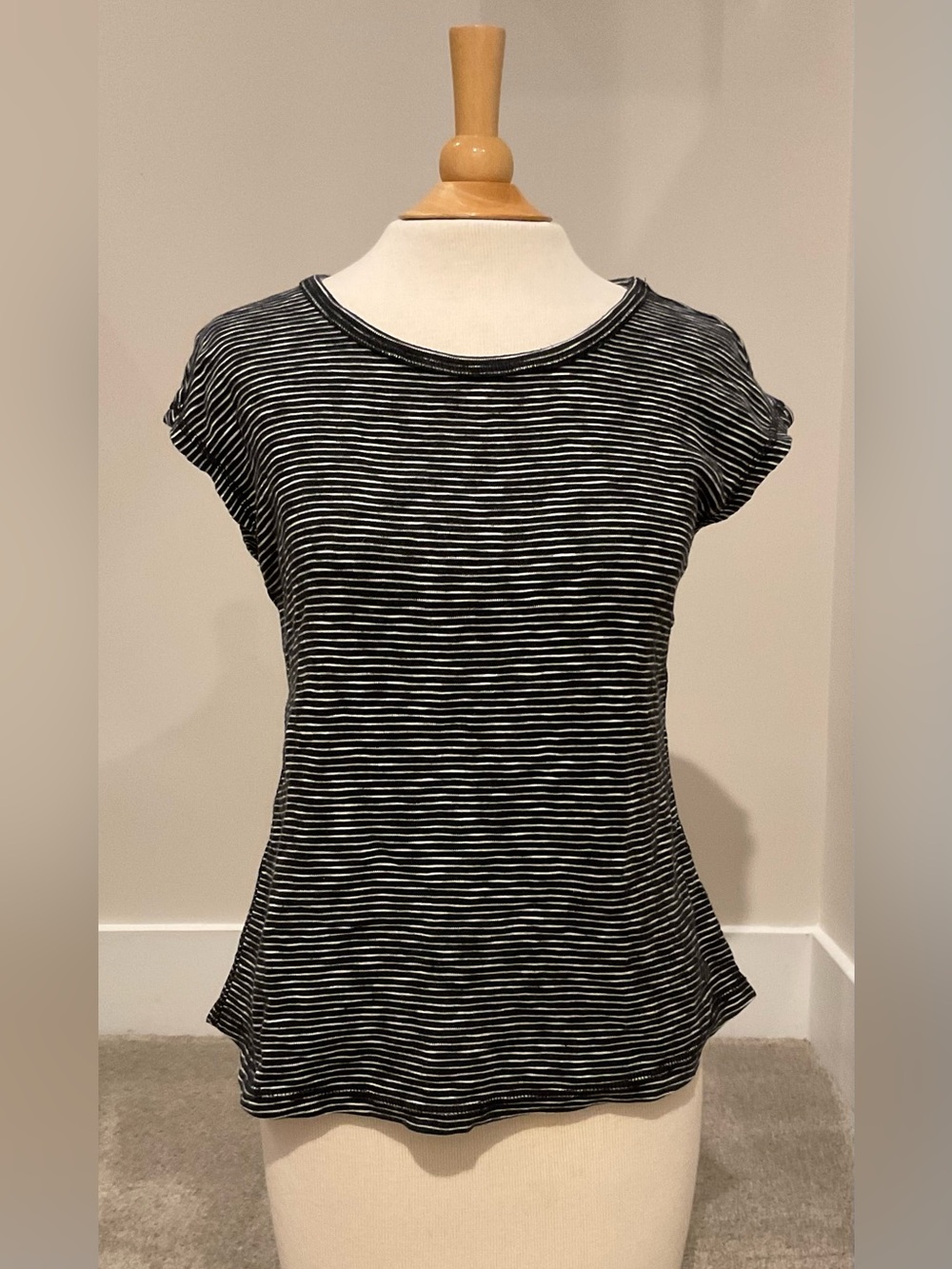 T by Talbots Fitted Tee, Black and White Stripes, Size XS